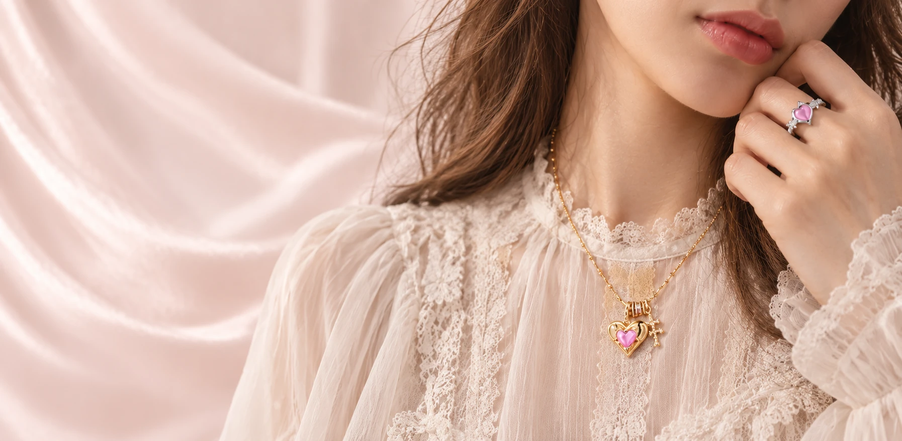 Editorial concept styling with heart jewelry