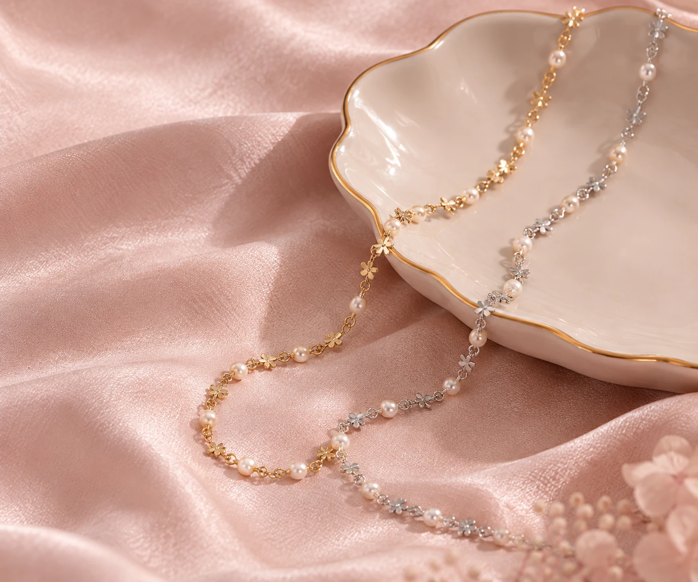 Editorial concept pearl jewelry still life