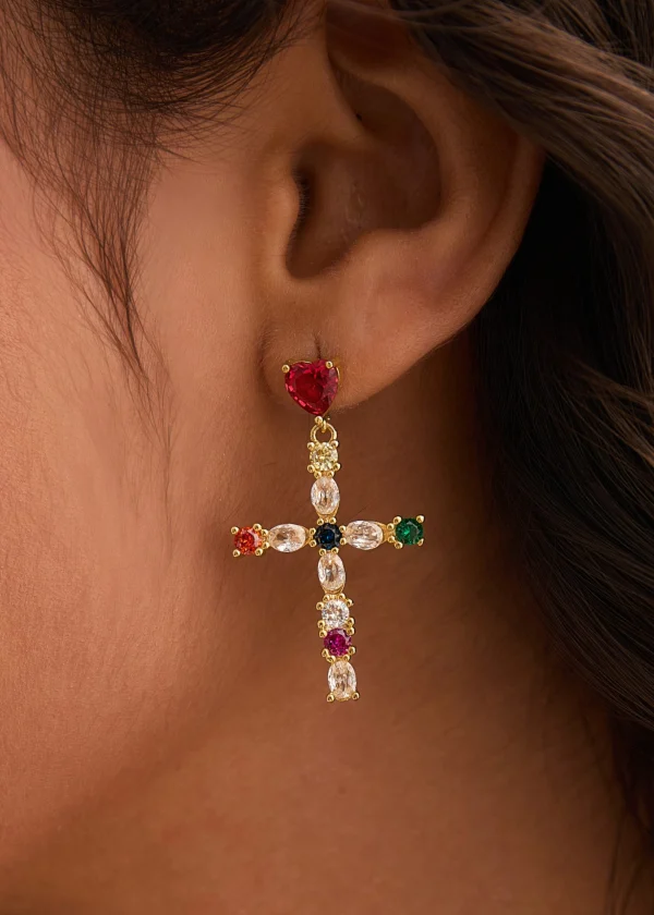 Amour Reine Colorful Love Cross Earrings — alternate view