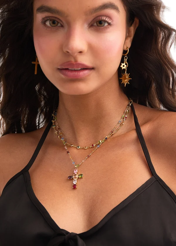 Geraldine & Michelle – Schmuckset mit Kreuzmotiv in Goldoptik – weitere Ansicht