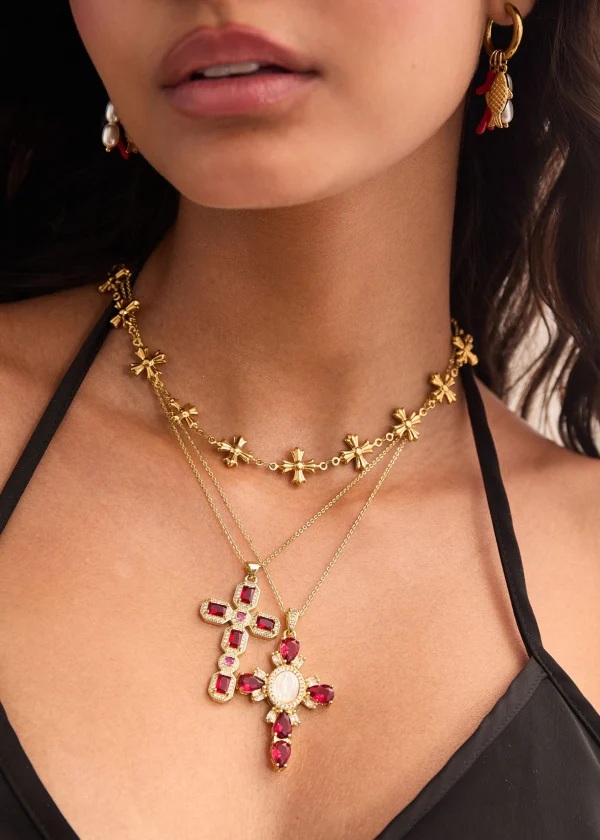 Scarlett Red Golden Cross Necklace — alternate view