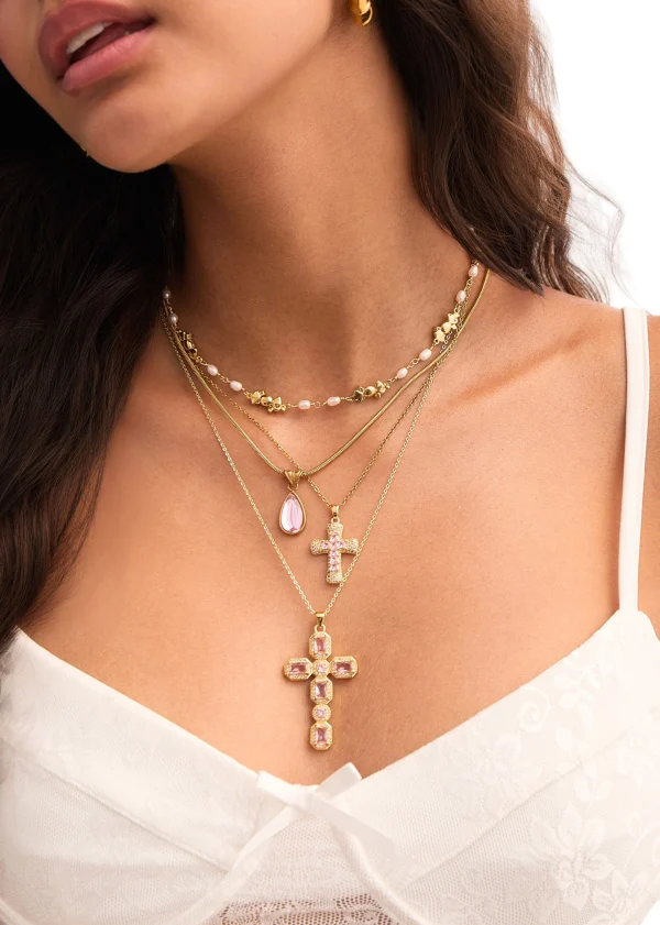 Fabrice Pink Cross Necklace — alternate view