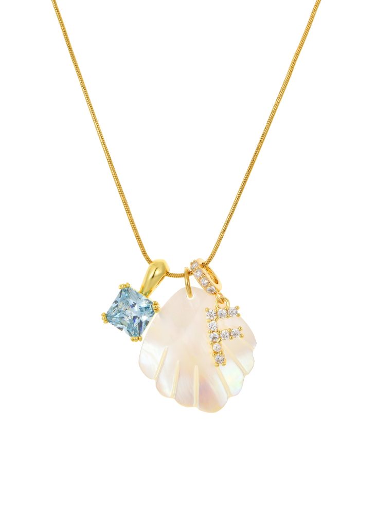 Summer Shell Alphabet Golden Necklace - Ocean Blue product photo