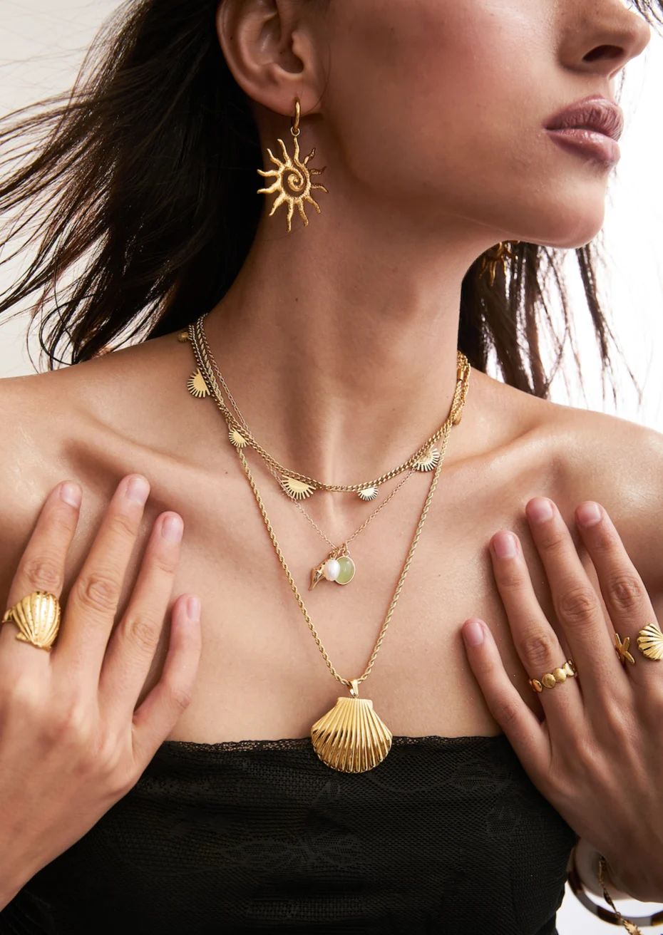 Weiteres Produktfoto 2: Sid – Spiral-Muschel-Halskette mit Jade in Goldoptik