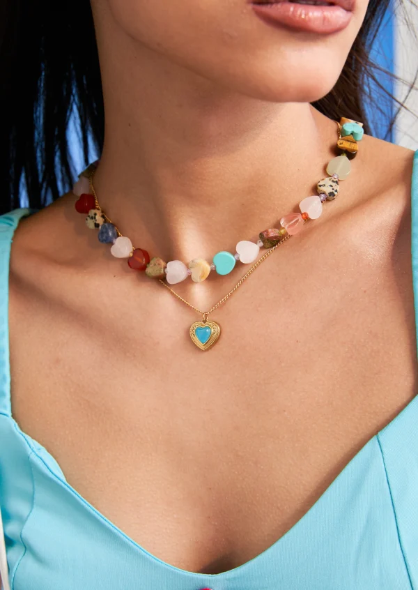 Lola Colorful Natural Stone Heart Necklace — alternate view