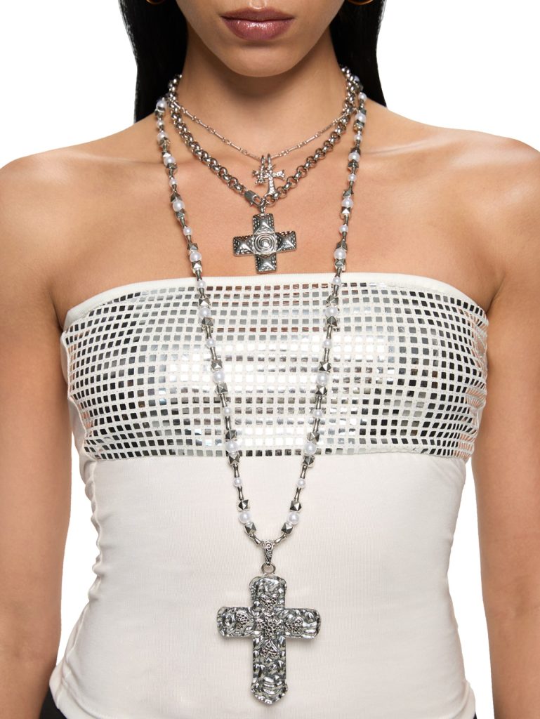 Ursula Large Cross Silver Long Necklace — alternate view