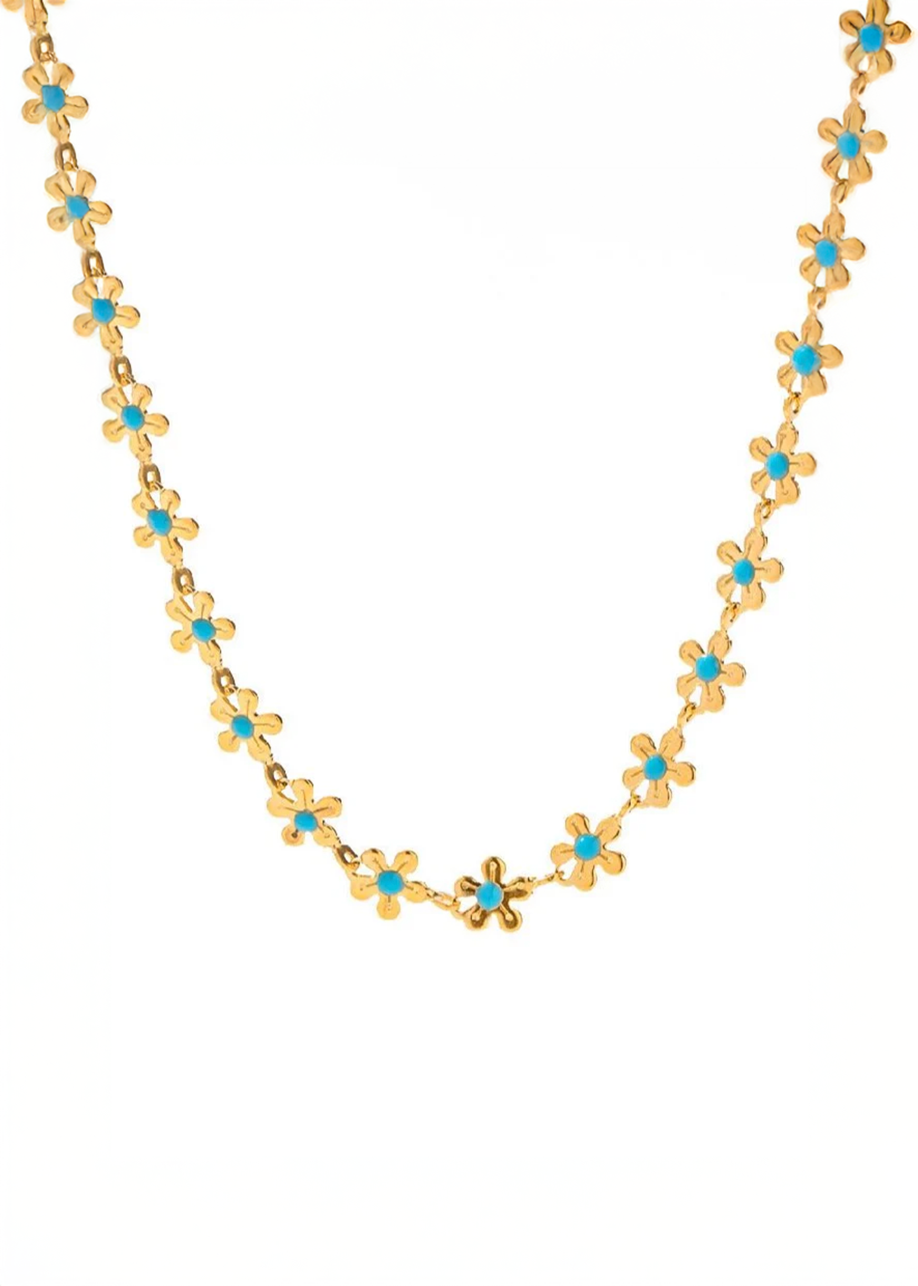 Erica Blue Flowers Golden Neckalce product photo