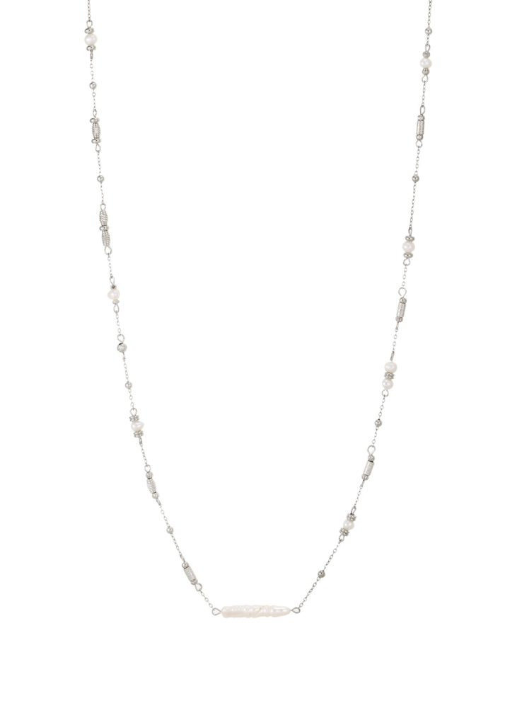 Boho Pearl Long Chain Silver Necklace product photo