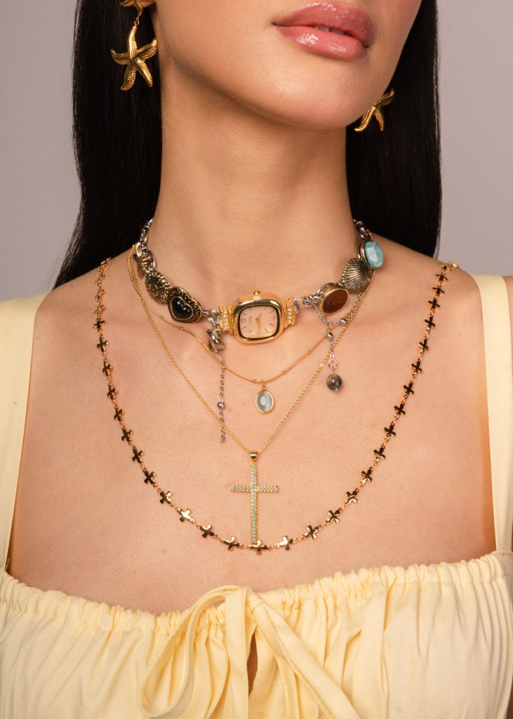 Pauline Cross Golden Long Necklace — alternate view
