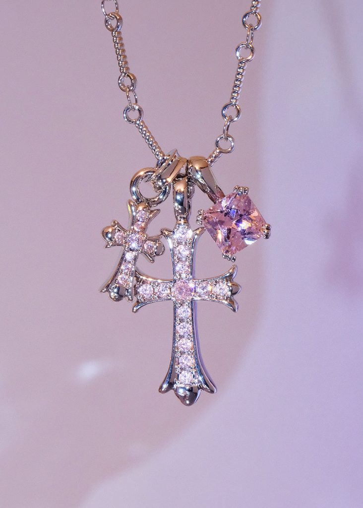 Val Duo Cross Pink Silver Necklace — alternate view