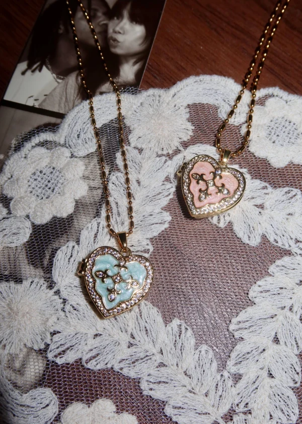 Brigitte Heart Locket Necklace - Mint Green — alternate view