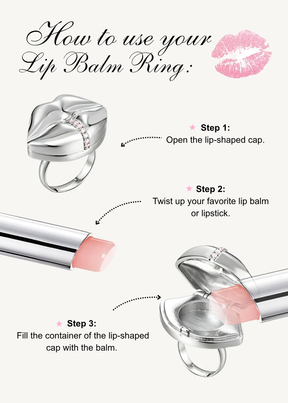 Weiteres Produktfoto 1: Bisou Collection – Bisou Lippenstift-Ring in Silberoptik