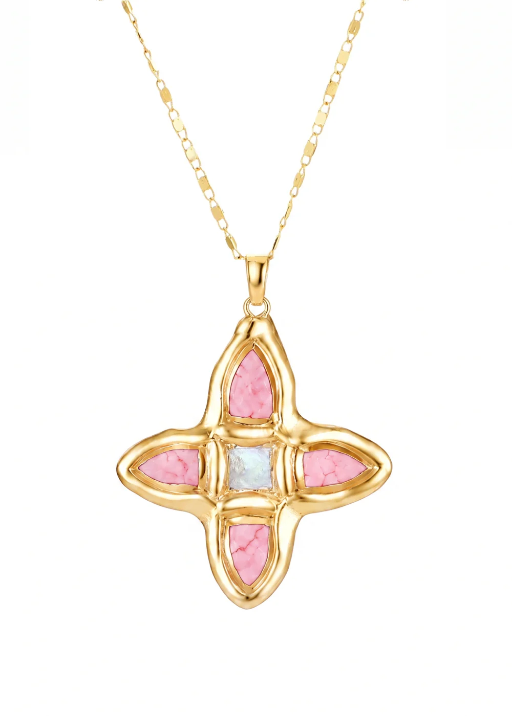 Lou Pink Cross Necklace - Golden product photo