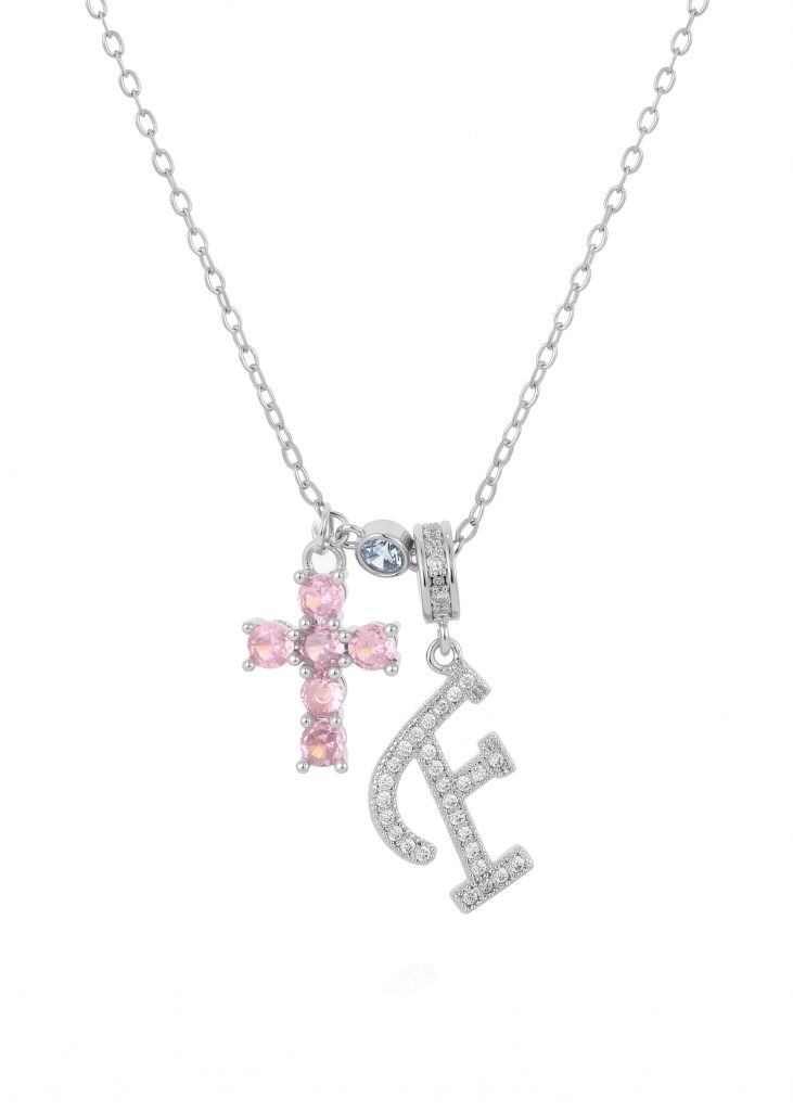 Pink Cross Alphabets Necklace - Silver product photo