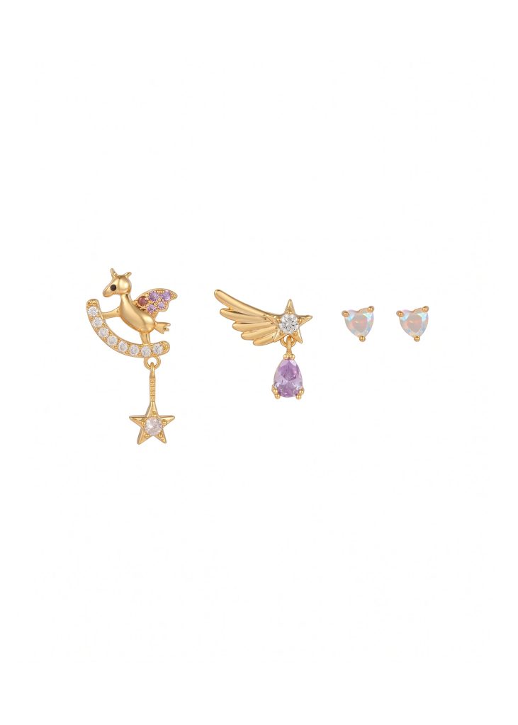 Petit Unicorn Wing Golden Earrings Set product photo