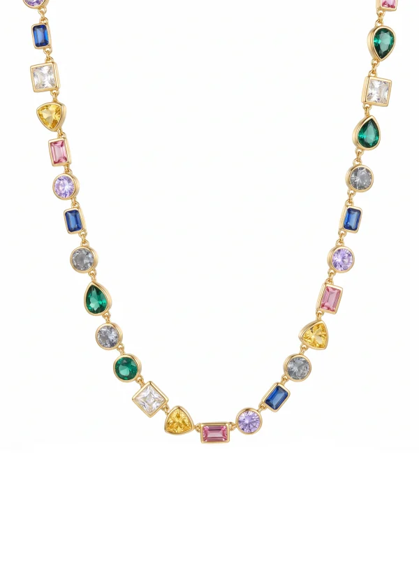 Rania Colorful Crystals Golden Necklace