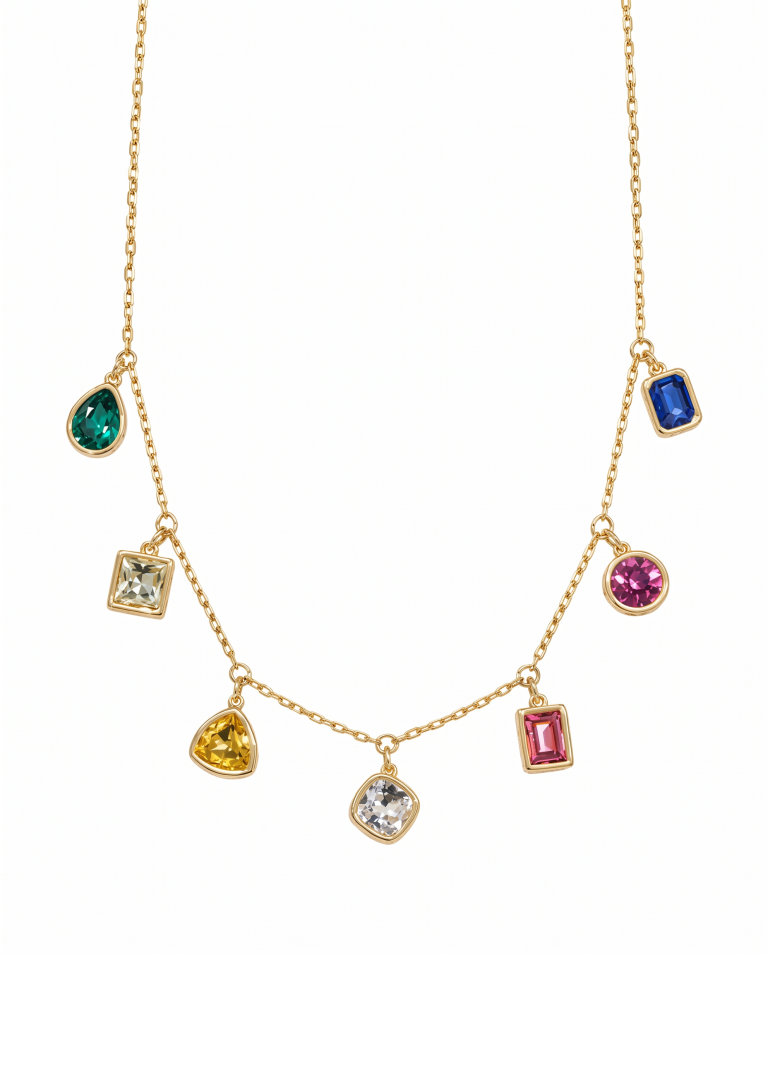 Dalia Colorful Crystals Golden Necklace
