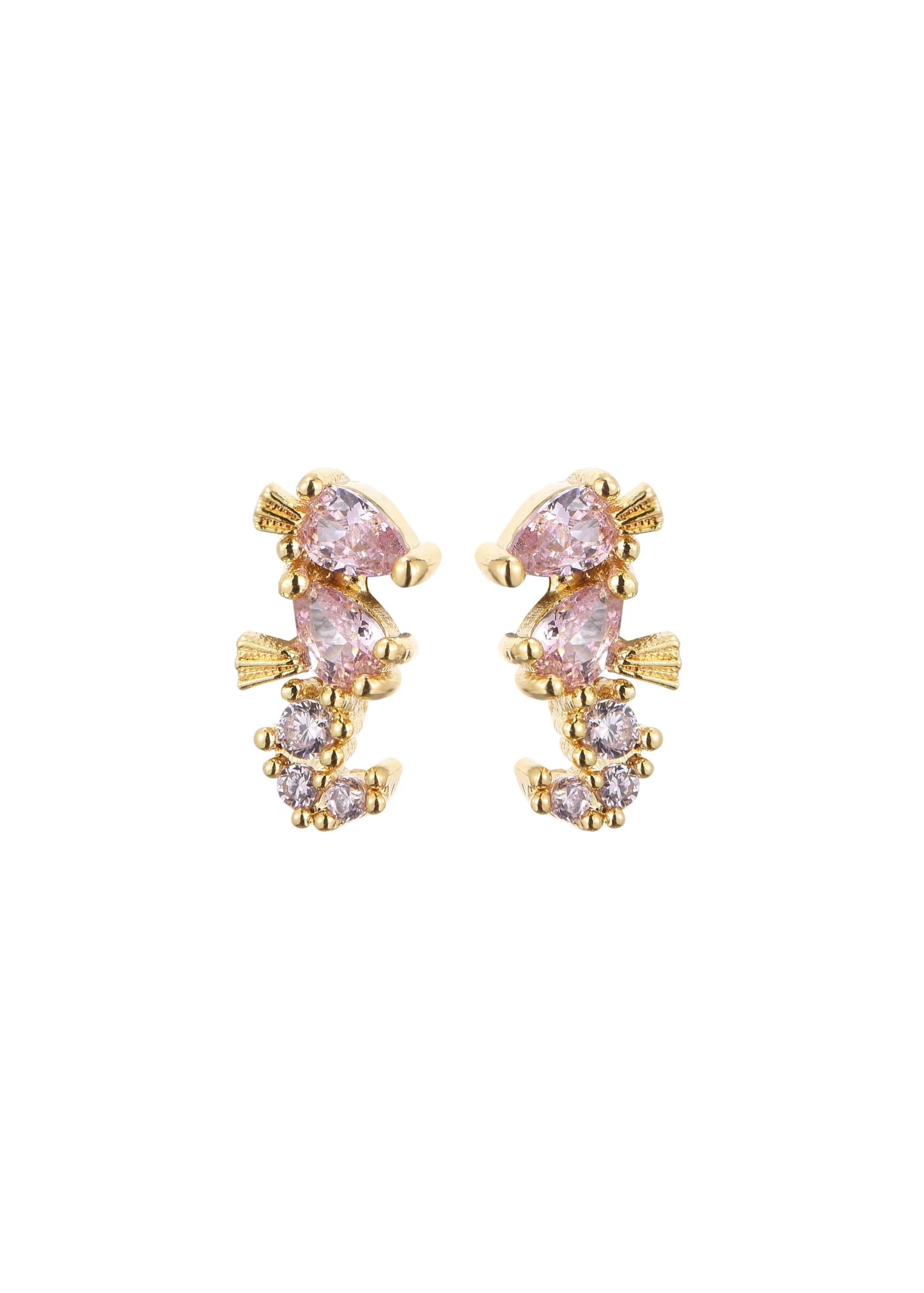 Glittering Petit Pink Sea Horse Stud Earrings product photo