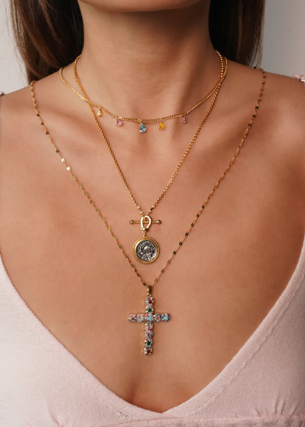 Weiteres Produktfoto 2: Simon Colorful Stones – Halskette mit Zirkonia in Goldoptik
