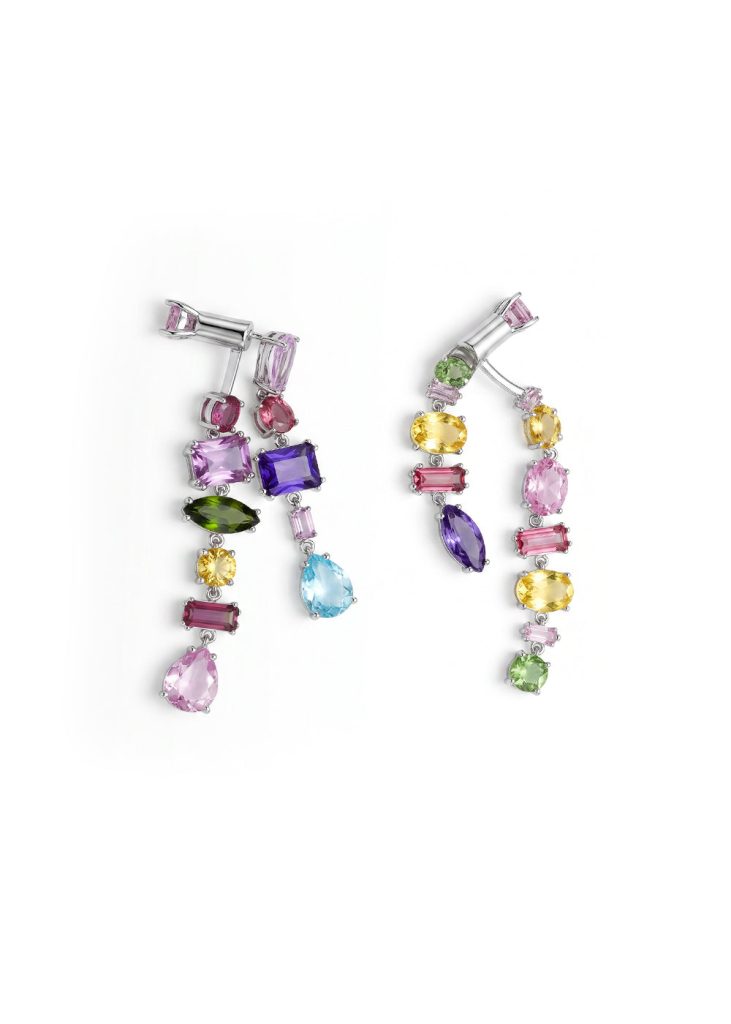 Kylie Colorful Crystals Silver Earrings product photo