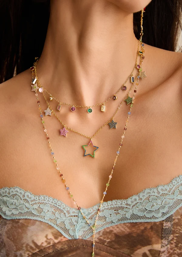 Rainbow Stars – Halskette mit Sternen und Zirkonia in Goldoptik – weitere Ansicht