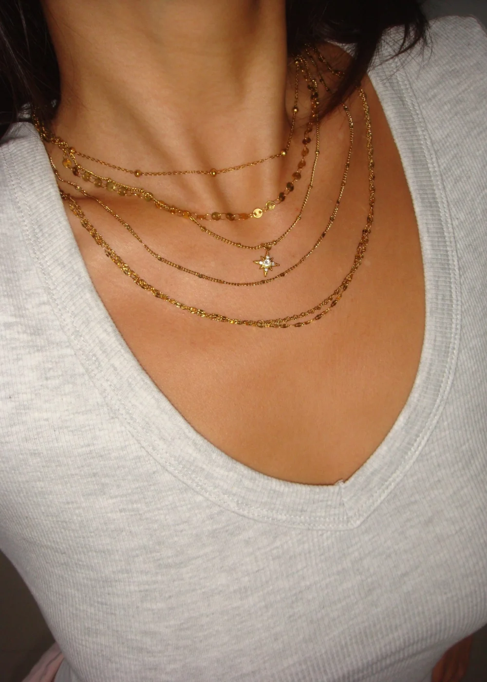 Weiteres Produktfoto 2: Star Trio-Layer – dreilagige Kette mit Sternmotiven in Goldoptik