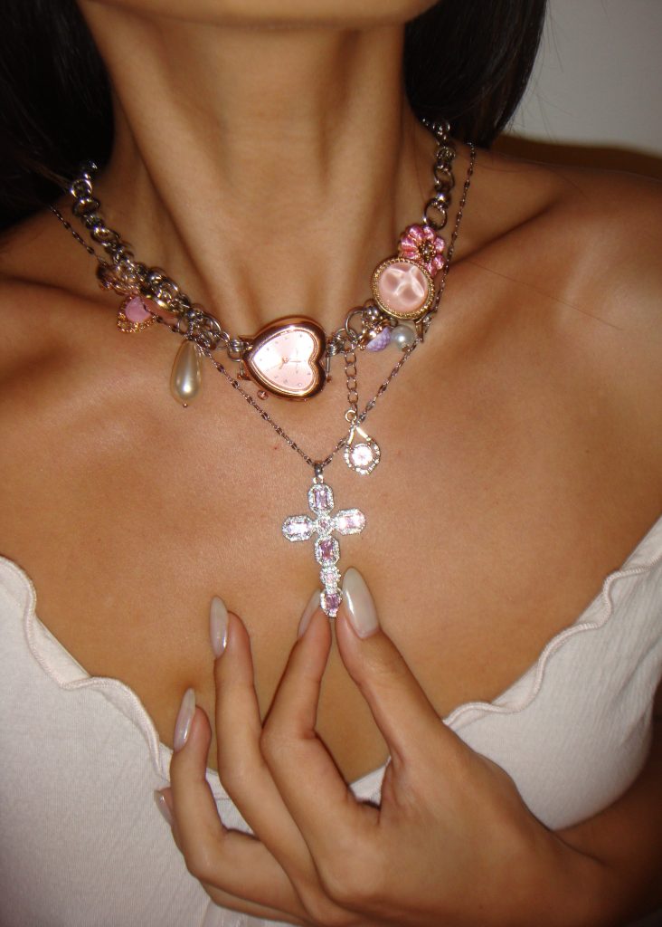 Scarlett Pink Silver Cross Necklace — alternate view