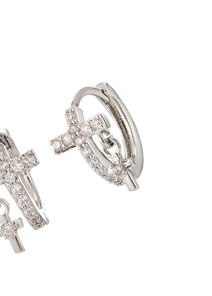 Valeria Duo – Creolen mit Kreuzdetails, Silber und Zirkonia – weitere Ansicht