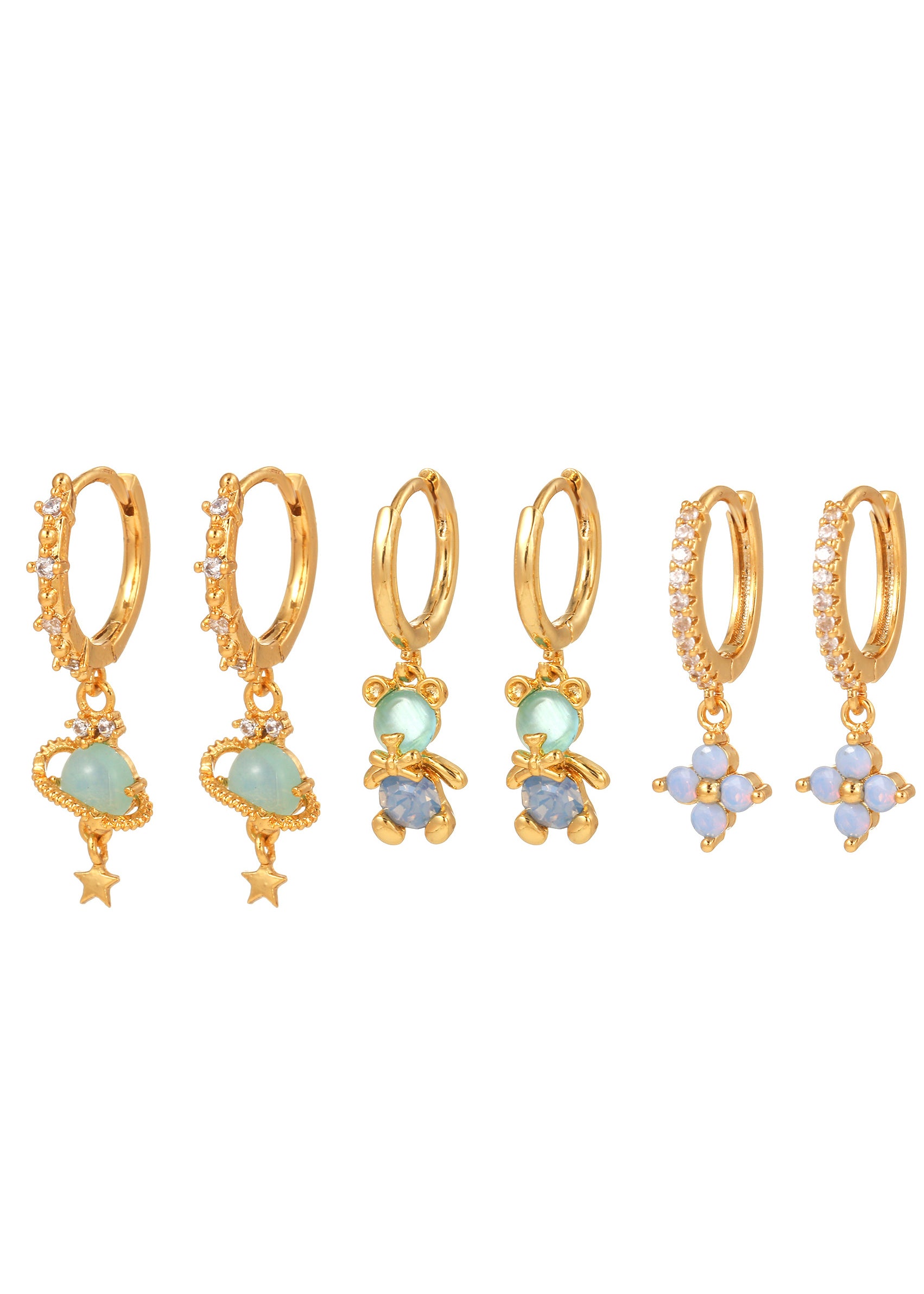 Blue Bear Clover Universe Huggie Earrings Set product photo