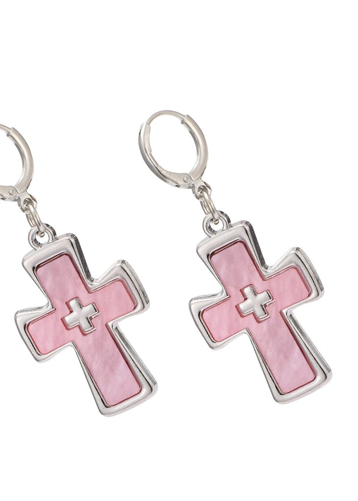 Weiteres Produktfoto 2: Diane Pink Silver – Ohrringe mit Kreuzmotiv in Silberoptik