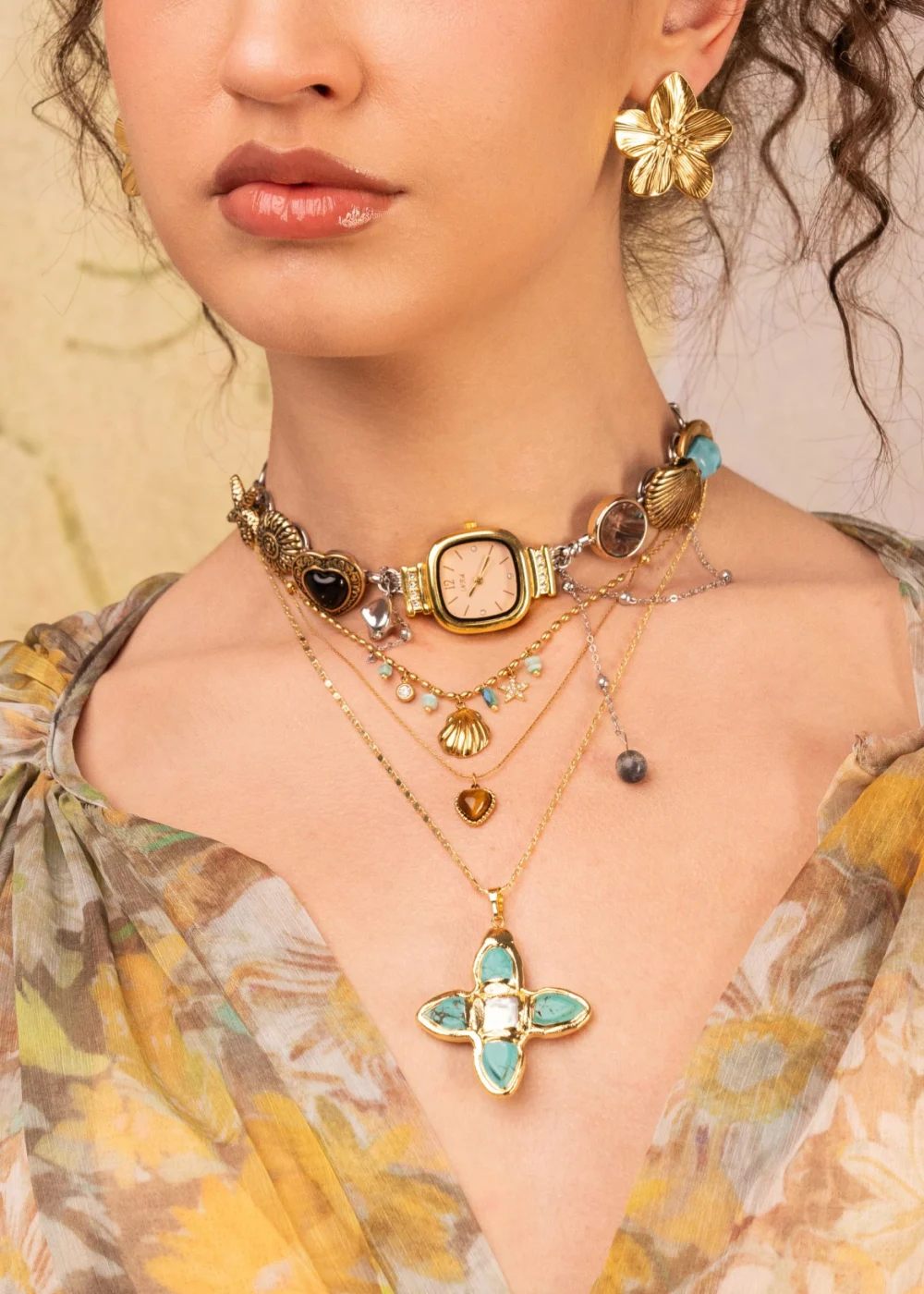Weiteres Produktfoto 2: Sid Sea Shell Blue – Halskette mit Muschelmotiv in Blau und Goldoptik