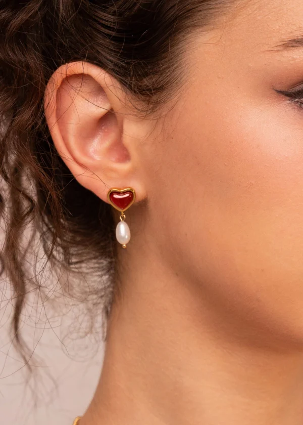 Emily Carnelian Pearl Golden Earrings — alternate view