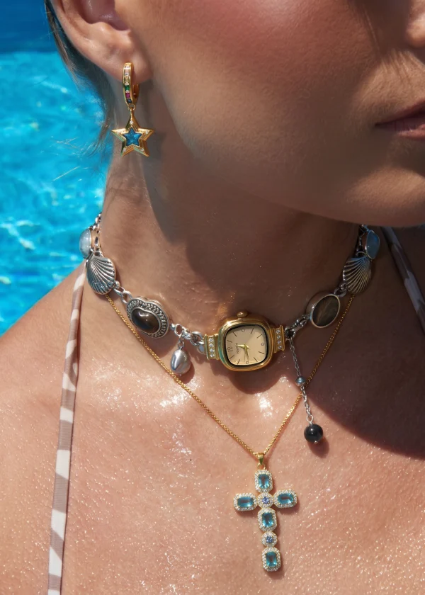 Scarlett Blue Golden Cross Necklace — alternate view