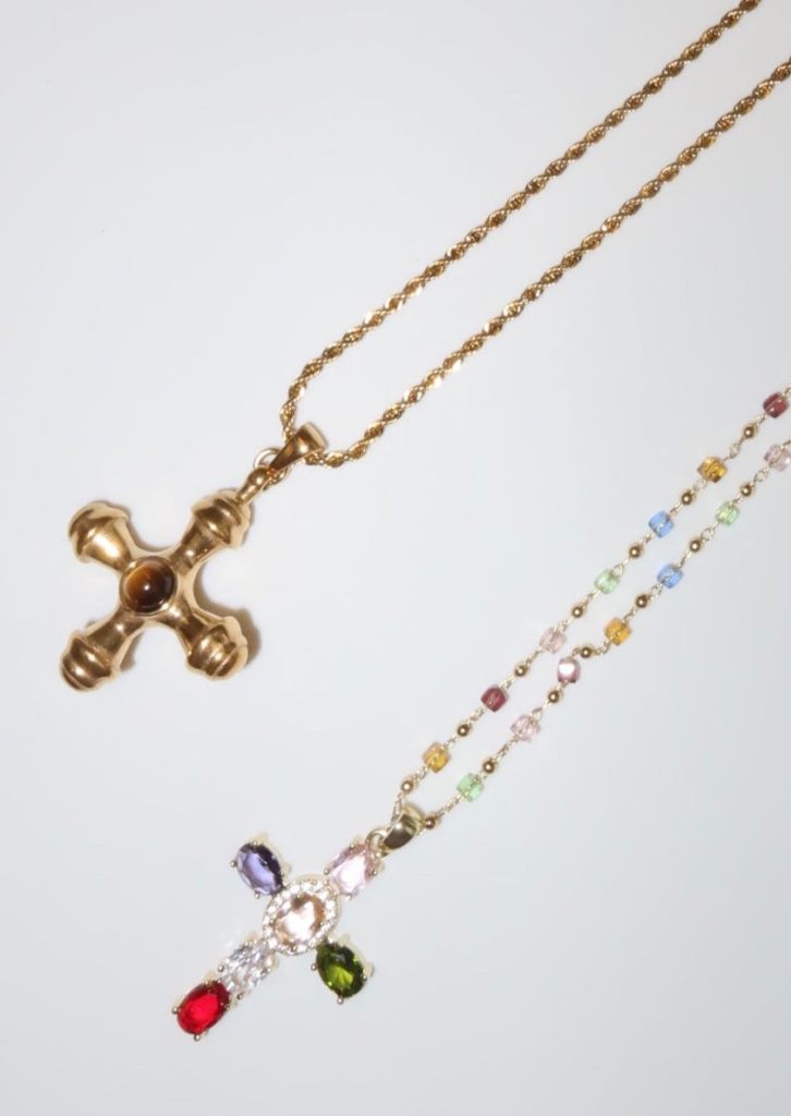 Kiara Tiger's Eye Golden Cross Necklace — alternate view