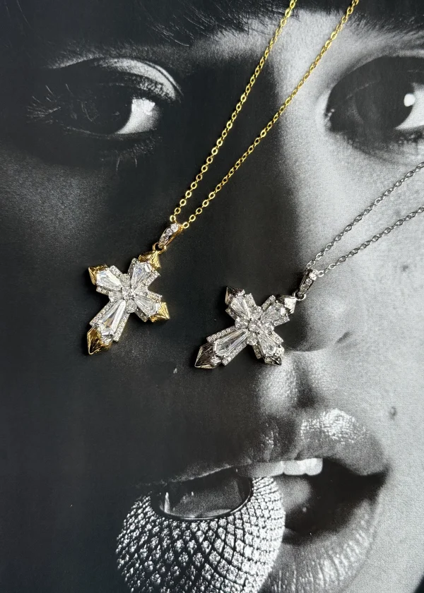 Mavis Crystal Golden Cross Necklace — alternate view