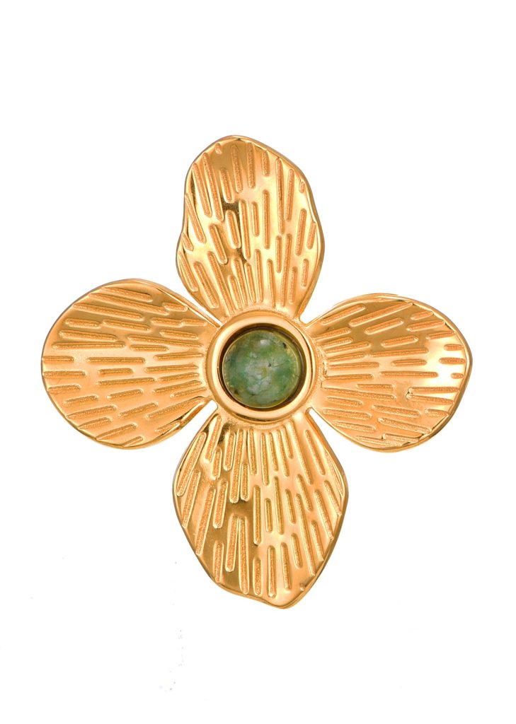 Weiteres Produktfoto 2: Jungle Flower – Ring mit grünem Naturstein und Blumenmotiv in Goldoptik