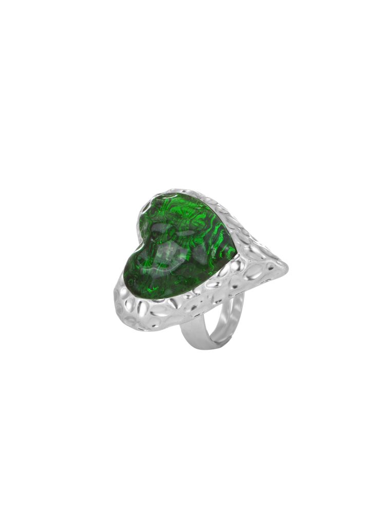 Weiteres Produktfoto 2: Adam Love In All Shape – Ring mit grünem Herzmotiv in Silberoptik
