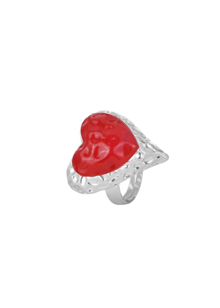 Adam Love In All Shape – Ring mit rotem Herzmotiv in Silberoptik – weitere Ansicht