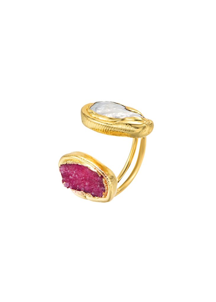 Weiteres Produktfoto 2: Hailey Pink – Ring mit rosa Naturstein in Goldoptik