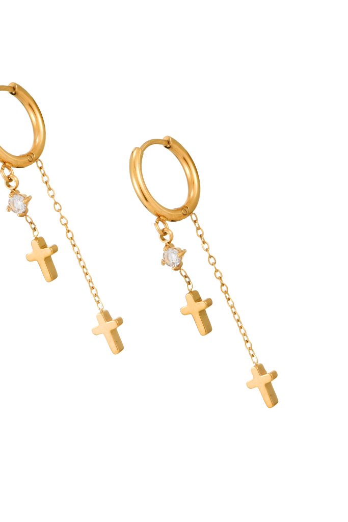 Allison Long – lange Creolen mit Kreuzdetails – weitere Ansicht