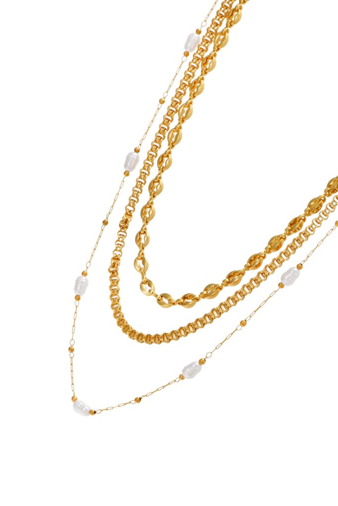 Pearl Triple-Layer Golden Necklace — alternate view