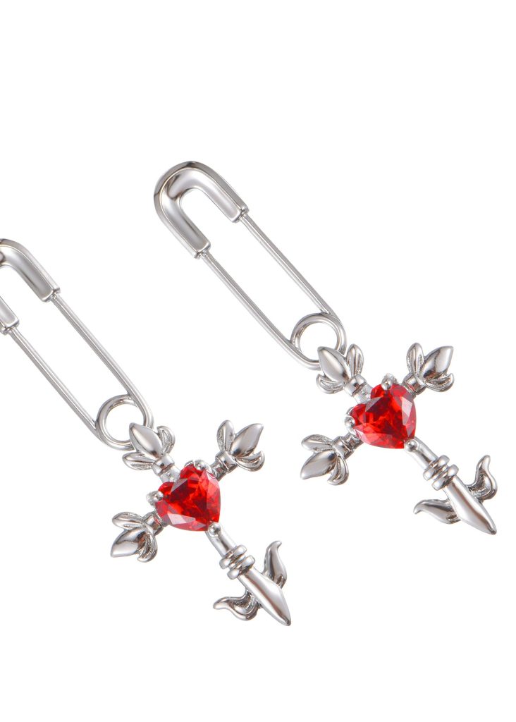 Weiteres Produktfoto 2: Red Crazy Love Cross Heart – Ohrringe mit Herz- und Kreuzmotiv in Silberoptik