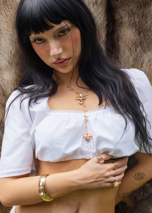 Blissful Seraphim - Seraphim Cross Necklace in Golden — alternate view