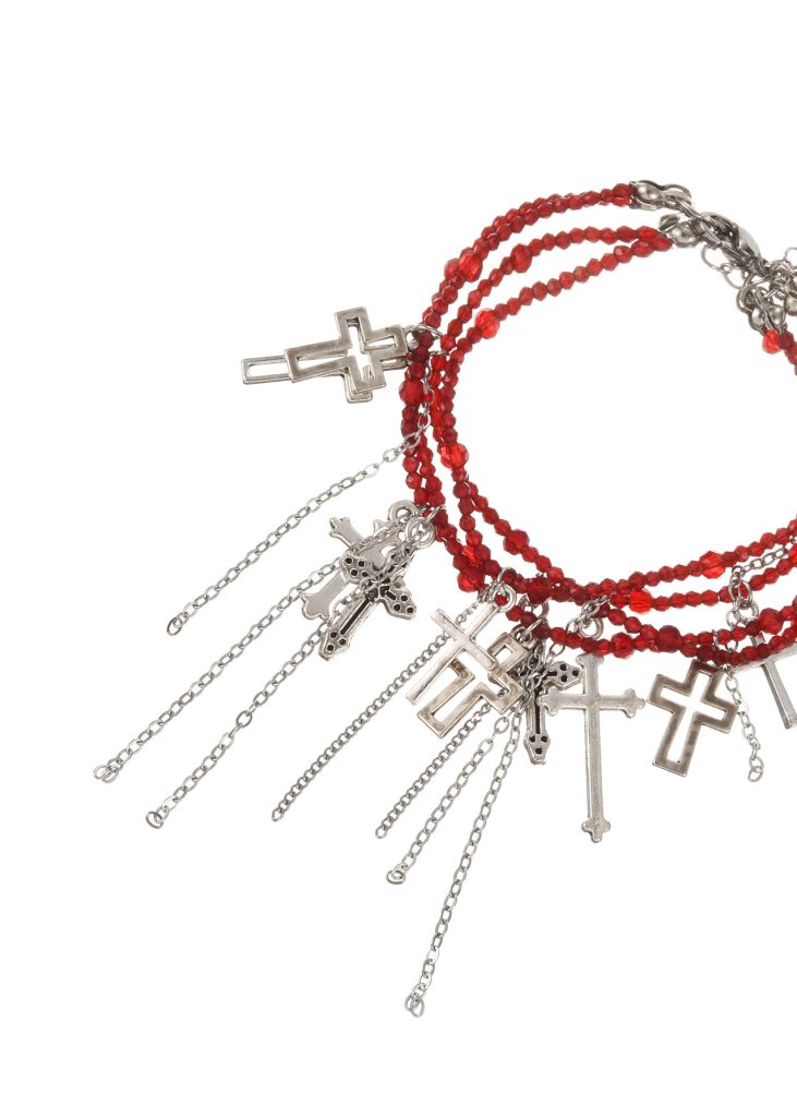 Weiteres Produktfoto 2: Douglas Cross – rotes Armband mit Kreuzdetails in Silberoptik