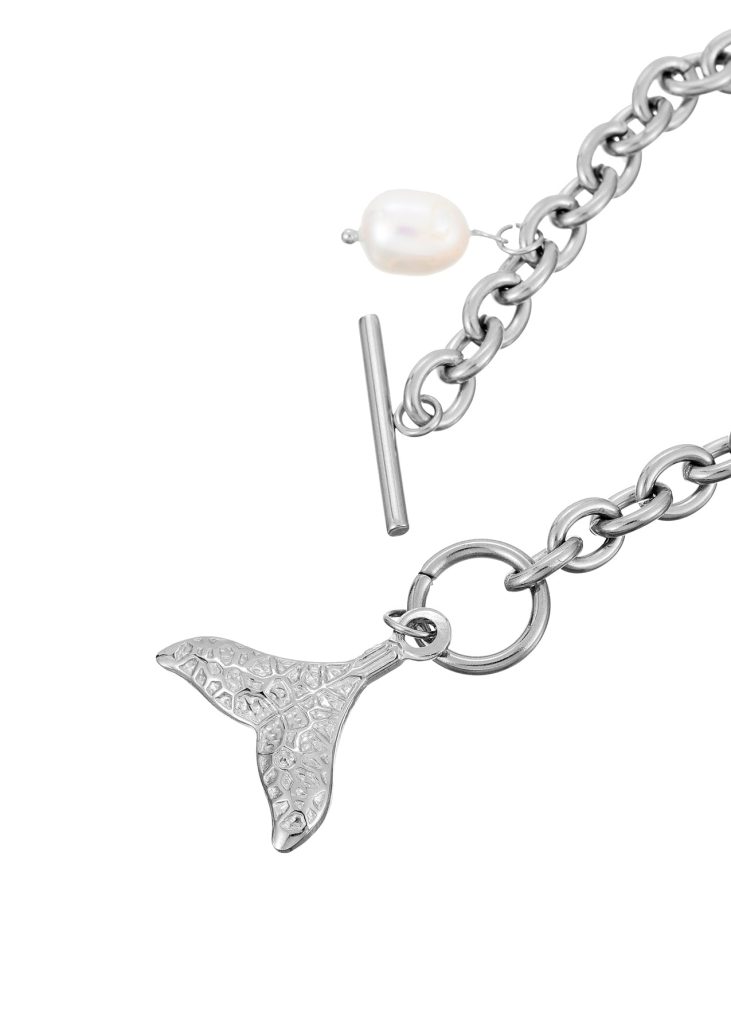 Mermaid Whale Tale Pearl Silver Bracelet — alternate view
