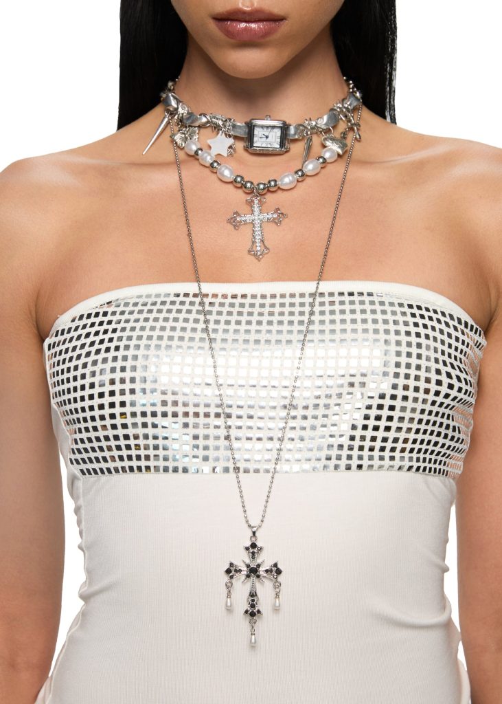 Kurt Cross Pearl Necklace - Silver — alternate view