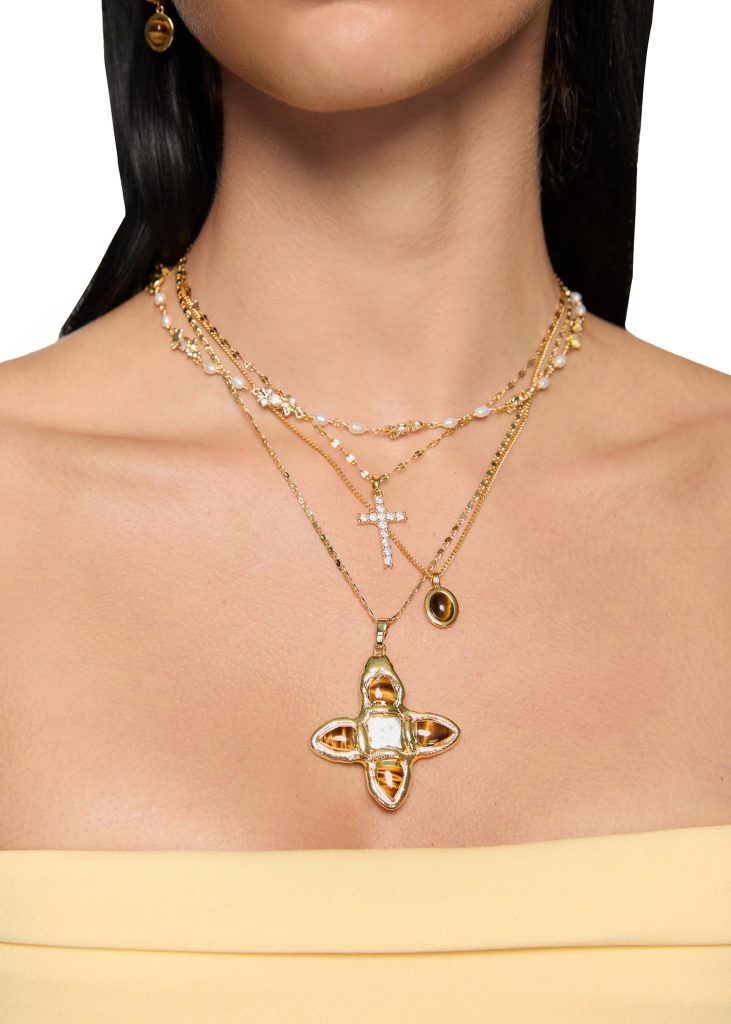 Grace Glittering Cross Golden Necklace — alternate view