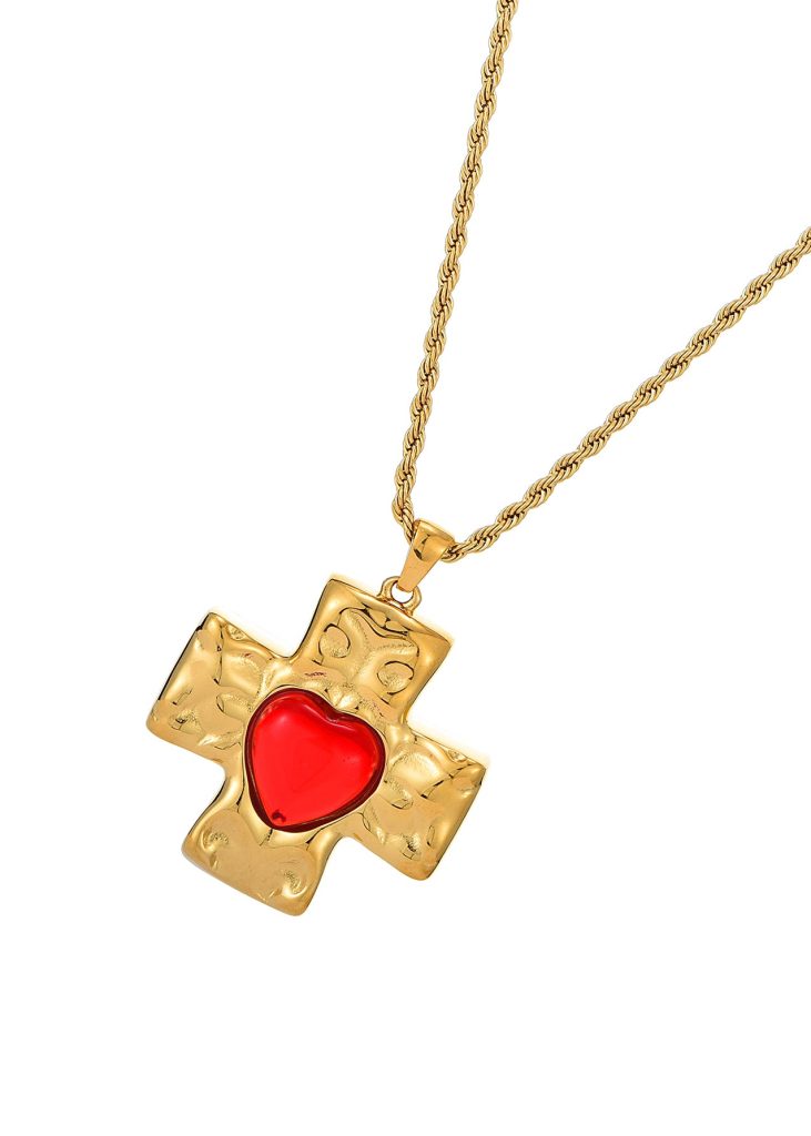 Weiteres Produktfoto 2: Bryce Red Heart Love – Halskette mit rotem Herz und Kreuzmotiv