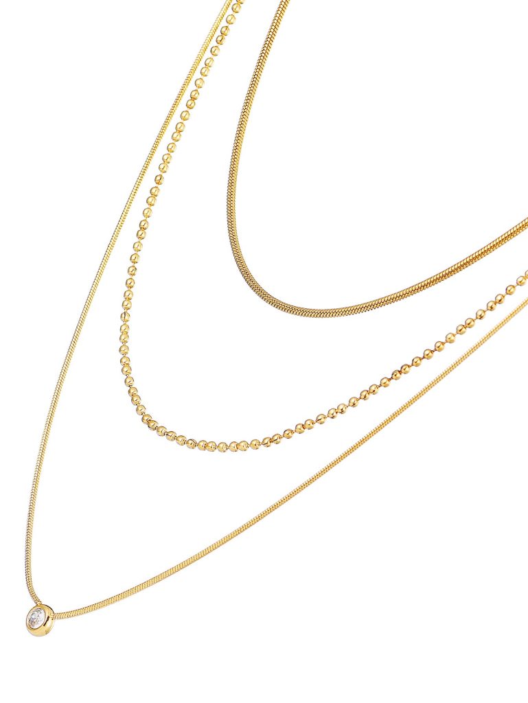 Diamond Trio-Layer – dreilagige Halskette mit Natursteinen in Goldoptik – weitere Ansicht