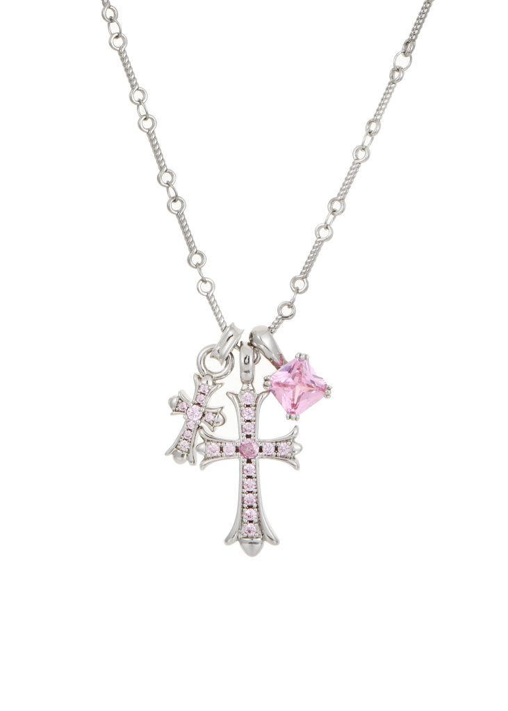 Val Duo Cross Pink Silver Necklace product photo